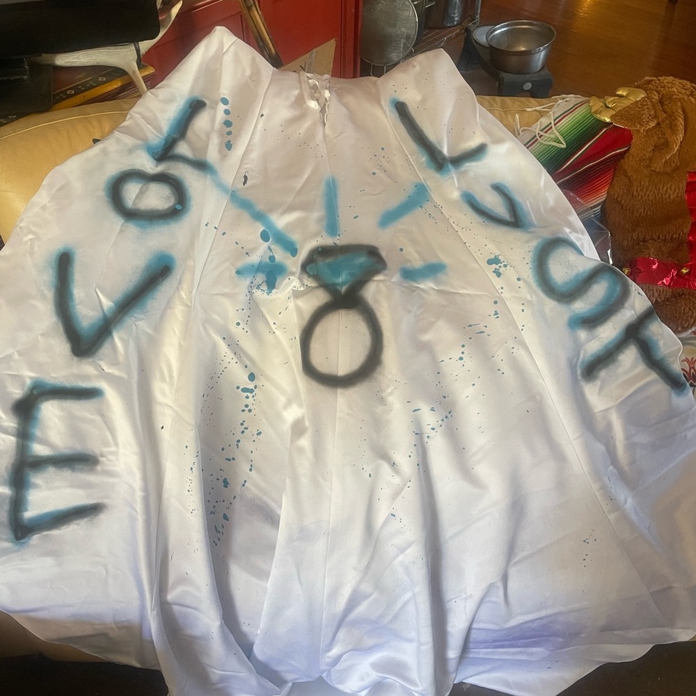 Custom painted urban graffiti wedding dress
